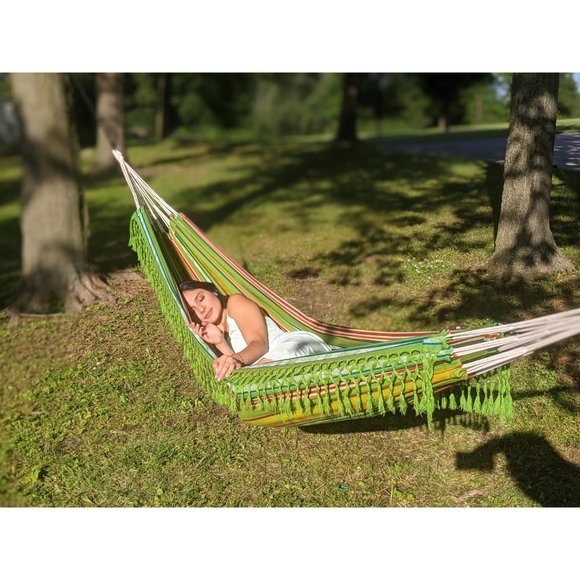 Large Green Boho Hammock Handwoven| Summer Hammock | Double Sided Colorful Hammo - Picture 6 of 6